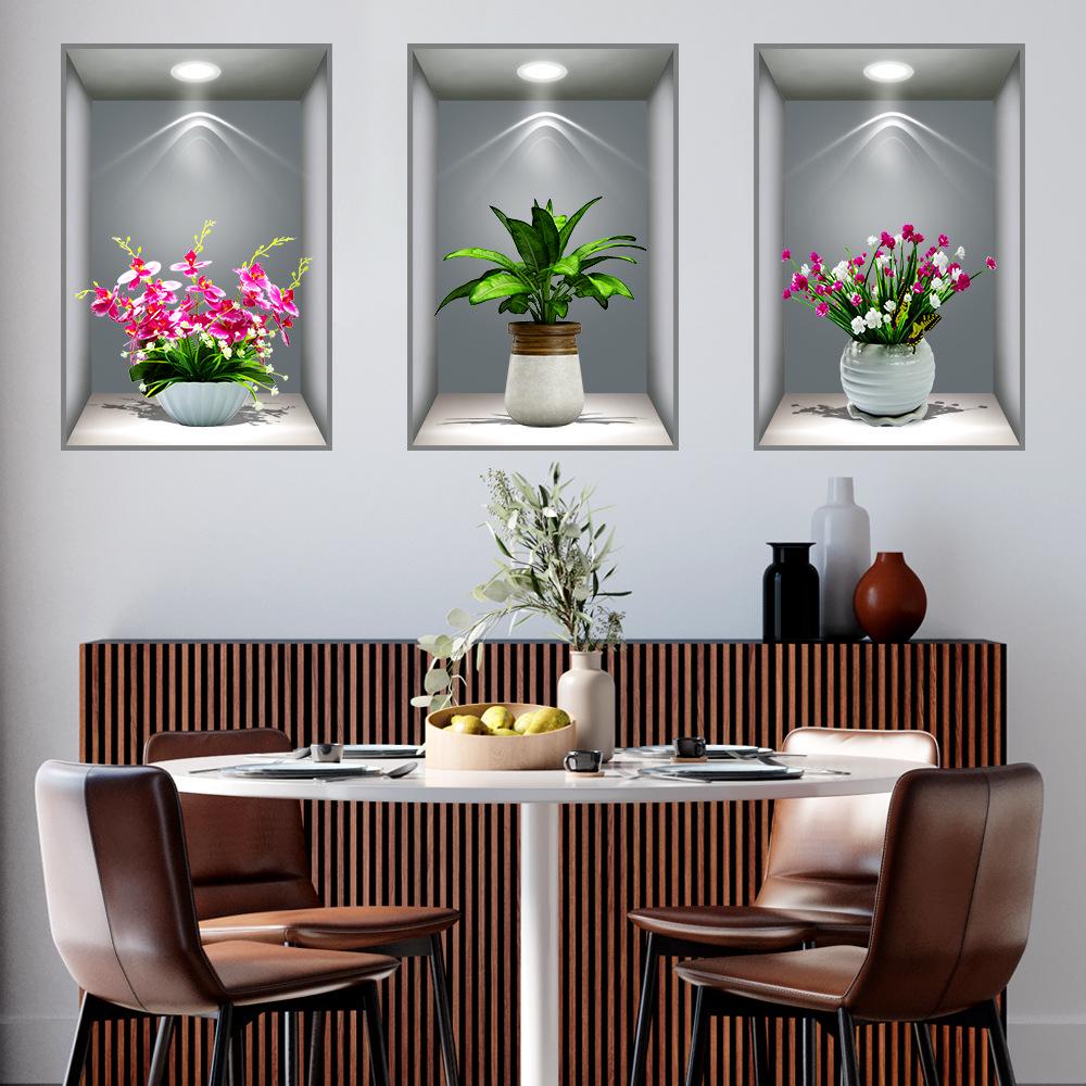 Wei Mo Xiang Green Plant Three-Panel Self-Adhesive Decorative Wall Sticker for Home & Hotel