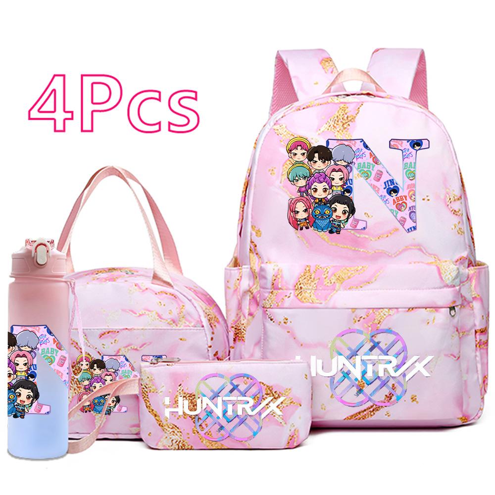 4Pcs/set Anime K-Pop Printed Backpack Handbag Pencil Case 750Ml Water Bottler for Teenager Boy Girl Schoolbag Large Capacity Bookbag Kid Gift Mochila