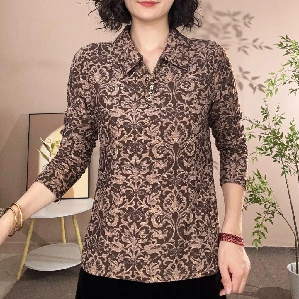 Autumn/Winter Long-Sleeve Print Shirt for Comfort & Style - Age-Reducing & Tummy-Covering for Middle-Aged/Elderly.