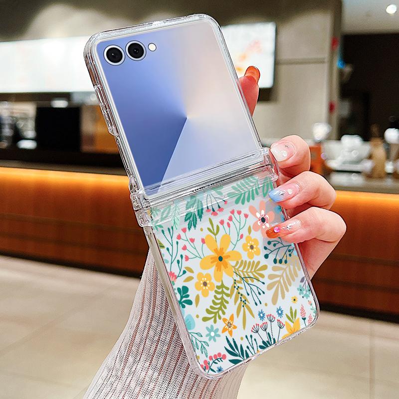 Lotus Flower Pattern Phone Case For Samsung Galaxy Z Flip 7 FE 6 5 4 3 5G Folding Hard PC Clear Cover For Samsung Z Flip7 Flip6