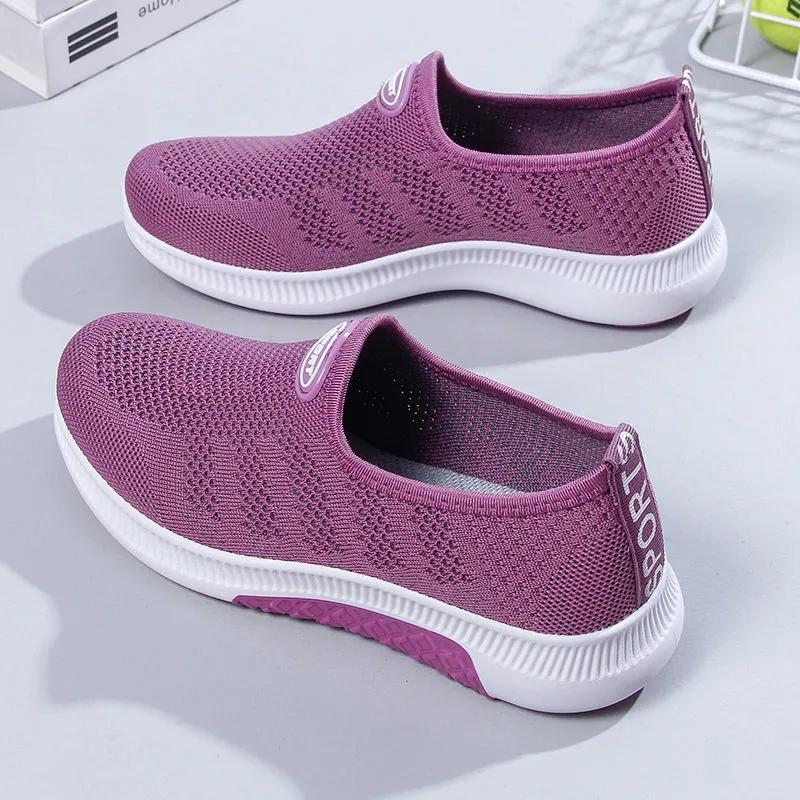 Women Spring and Autumn Cloth Shoes Flying Woven All-match Sneakers One Pedal Middle-aged and Elderly Mothers Casual Running Shoes
