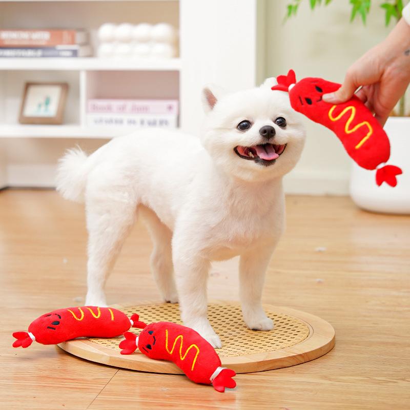 Pet Sound Cat Plush Toy Dog Toy Cat Hot Dog Embroidery Bite Resistant and Bored Dog Supplies