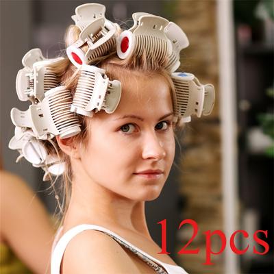 12-Pack Professional Salon-Grade Hair Rollers - Durable Plastic Manual Curlers with Ergonomic Design & Secure Clips for Normal Hair Texture, Home