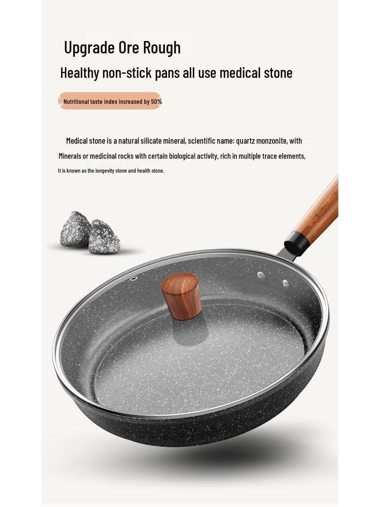 Nepřilnavá pánev z maifanského kamene, Multifunkční pánev s plochým dnem pro plynové nebo indukční varné desky