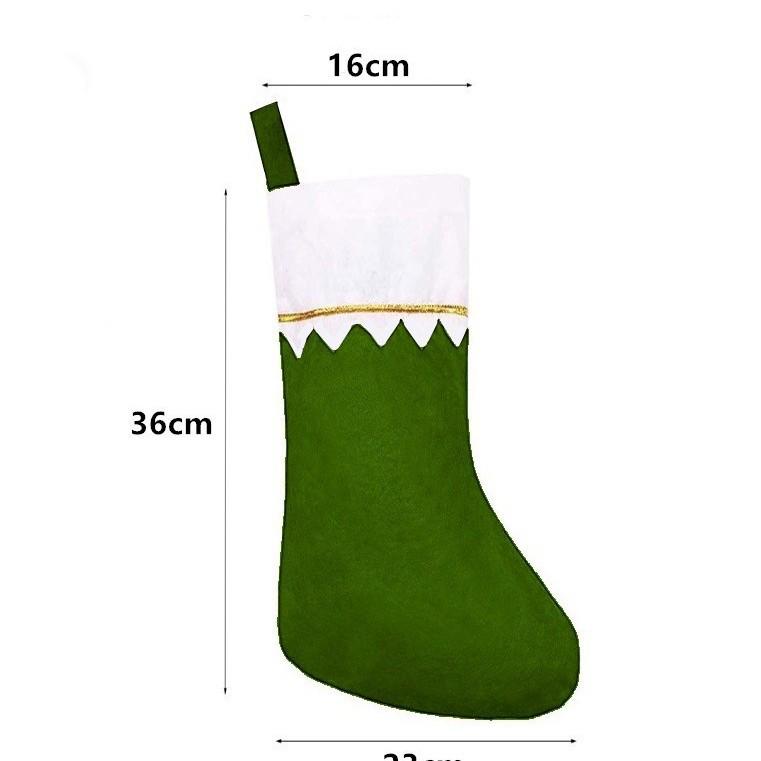 

RW101A Christmas Stocking: White with Gold Edge, Green Mouth, Gold Thread, Plain Surface, Hanging Decoration