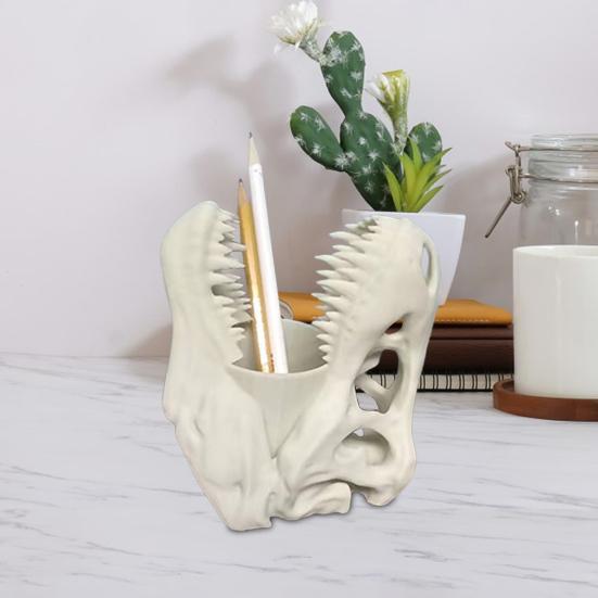 Dinosaur Skull Pen Holder Plastic Pencil Case Desktop Organizer for Pens Erasers Markers School Office Supplies