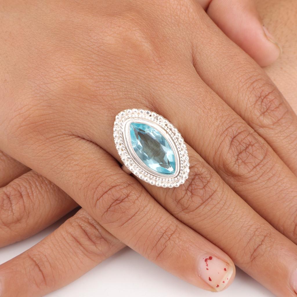 925 Solid Silver Sky Blue Topaz Gemstone Jewelry Handmade Stylish Ring For Her RR-26-7