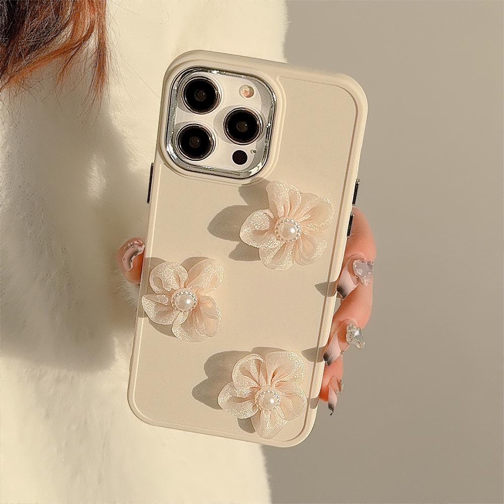 Pearl Lace Flowers for IPhone17 for 15promax for Apple Phone Case 13 Temperament 11 Anti-fall 16 Three-dimensional
