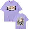 Anime Demon Slayer Uzui Tengen Double Sided Graphic Tshirt Men Women Casual Oversized Crewneck T-shirt Male Vintage Streetwear