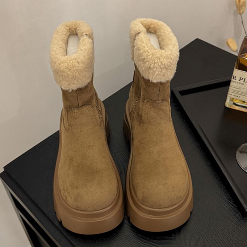 Fur Women's Snow Boots Flats Platform Suede Shoes for Woman Fashion Sport Ankle Boots New Plush Cotton Shoes Mujer Botas