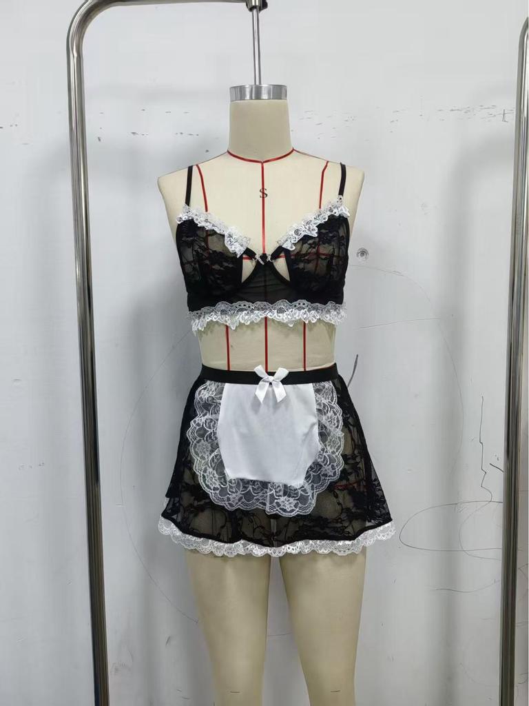 New Erotic Role-Playing Maid Outfit: Lace Semi-Sheer Lingerie Set