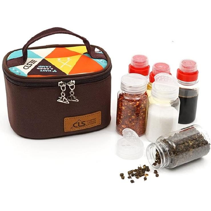 Travel Spice Containers Kit, 3 Pcs 2.7 oz Liquid Spice Bottles, 3 Pcs 3.3 oz Sauce Bottle, 4 Pcs 2.7 oz Spice Box with Small Spoon, Durable Storage