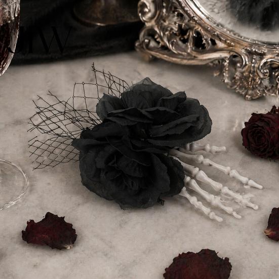 Romantic Party Wrist Flower Gothic Corsage for Halloween Party, Black Wedding Corsage, Decorative Floral Bracelet Prom Accessory Day of The Dead Prom,