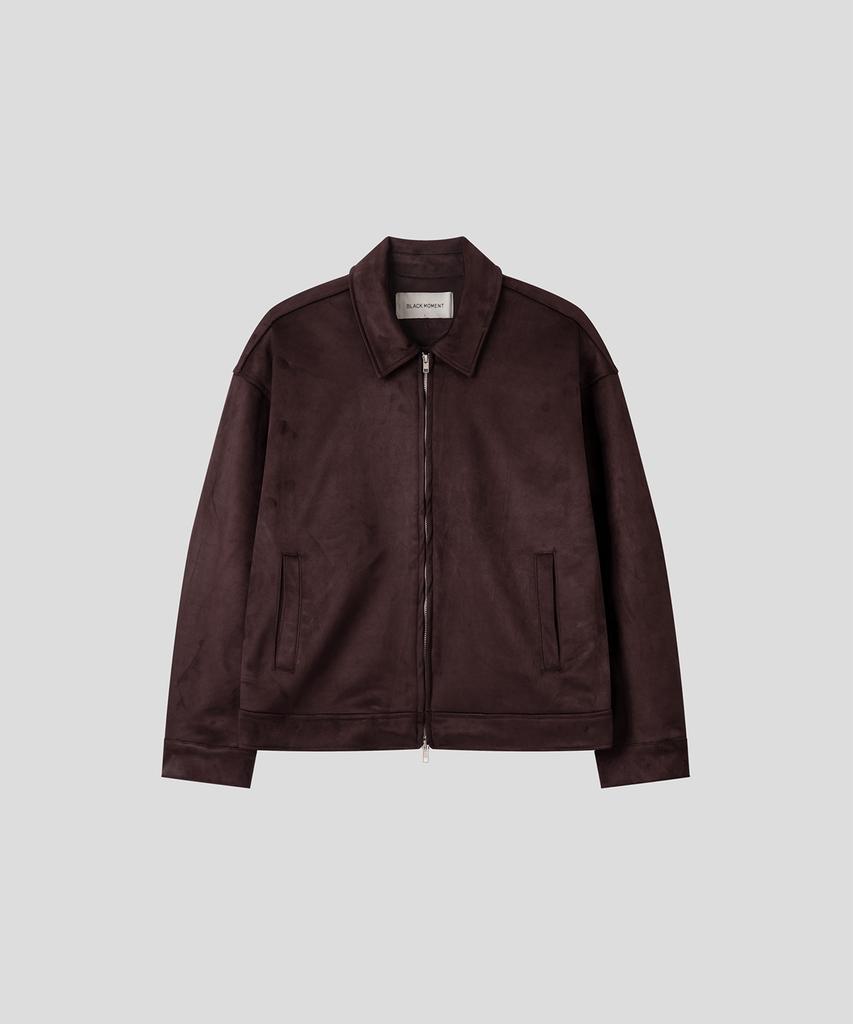 Black Moment Faux Suede Zip-Up Jacket [Burgundy]
