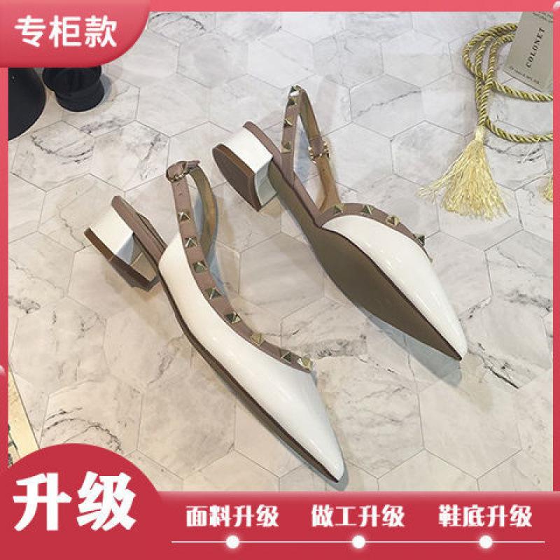 Summer New Rivets with Buckles, Middle Heel, Spring Bag Head, Pointed Head, Thick Heel, Willow Shoes, Cool Slippers for Women