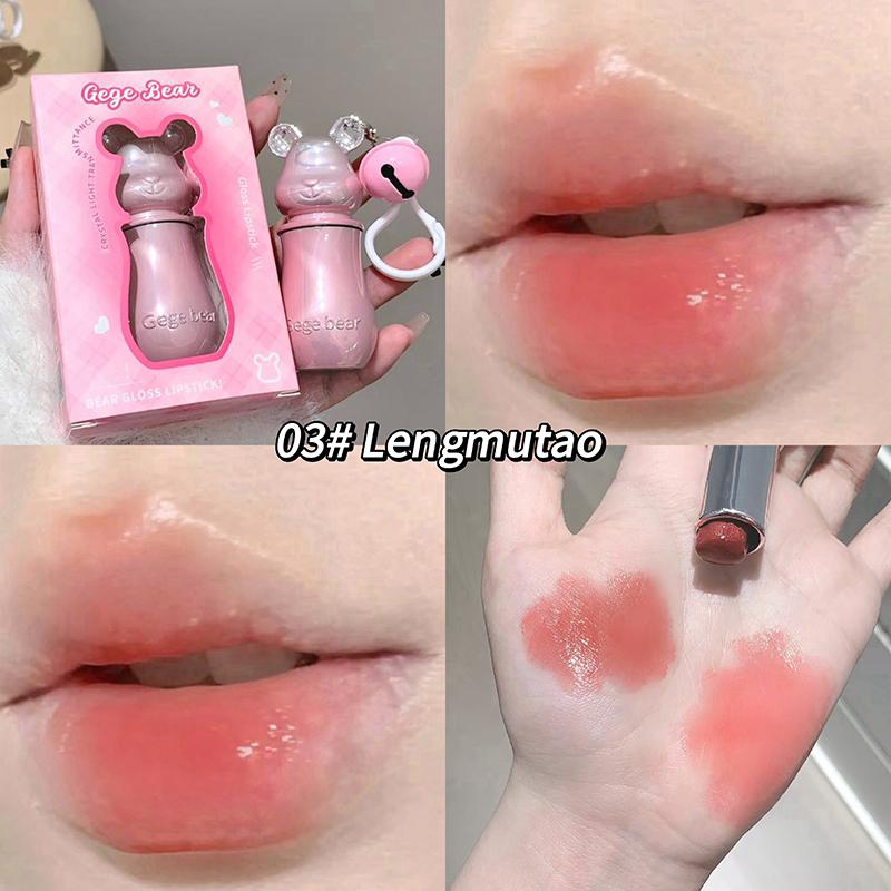 Sweet Bear Pendant Lipstick Gege Bear  Mirror Textures Matte Color Watery Moisturizing Cute Black and Pink Packaging