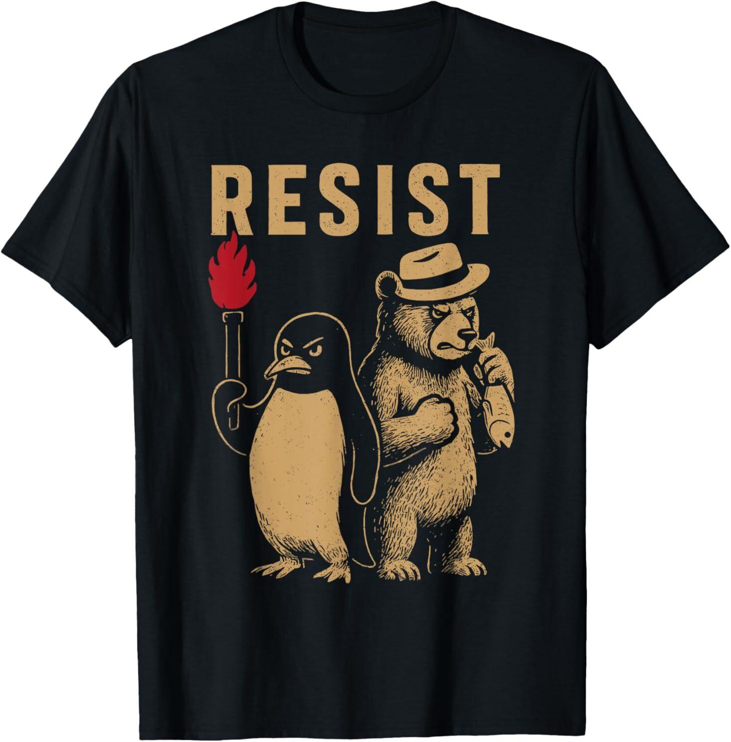 Funny Penguin Resist Penguins Protest Against Tariffs T-Shirt Unisex T-Shirt XXXXL