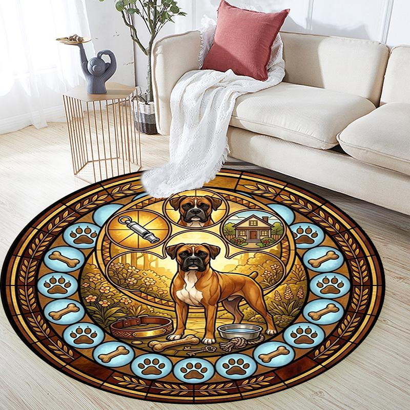 Boxer Dog Glass Round Area Rug Under Office Chairs Bedroom Living Room Home Decor