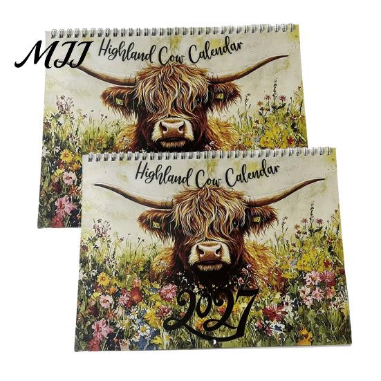 Academic Year Schedule Planner Highland Cow Calendar 2027, 12 Month Wall Hanging with Appointment Large Daily Blocks, Home Office Organizer,