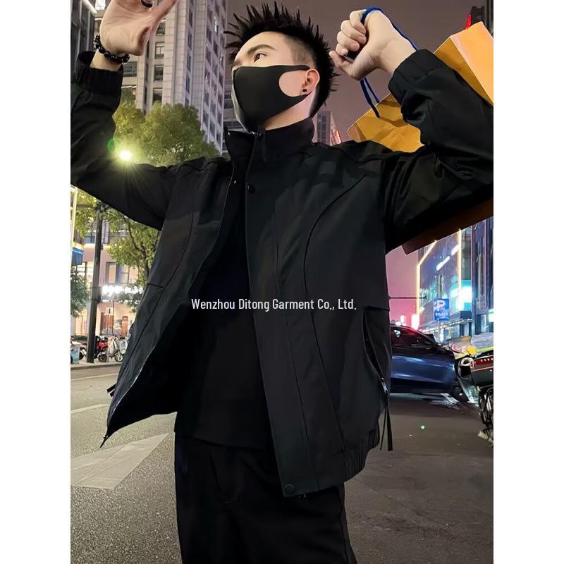 Men s Black Stand-Up Collar Casual Jacket - Autumn/Winter 2025 Trend 2XL