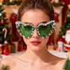 Merry Christmas Heart-shaped Frame Sunglasses Imitation Pearl Cat Eye Eyewear  Gift Souvenirs
