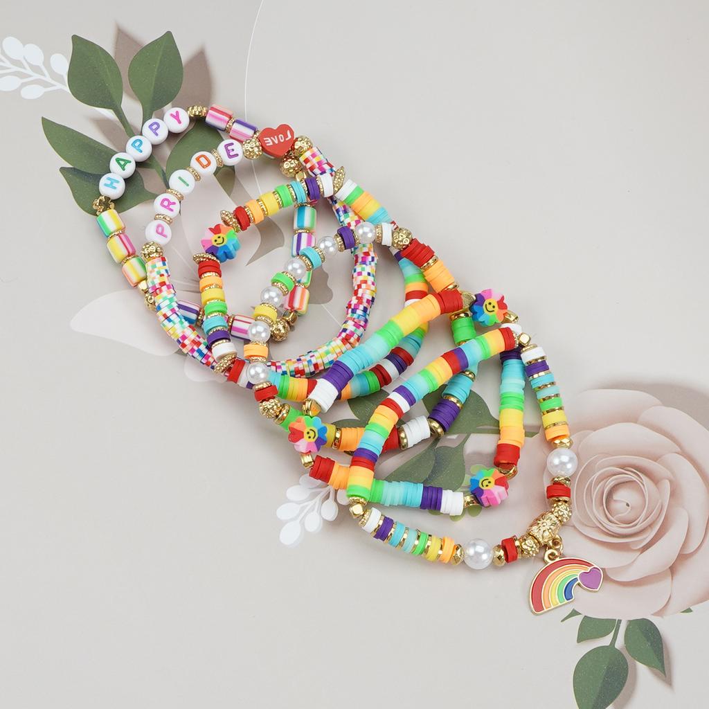 LGBT Pride Bracelet for Bisexual Lesbian Gay Allies Love Wins Rainbow Beaded Clay Elastic Stackable Stretch Bracelets