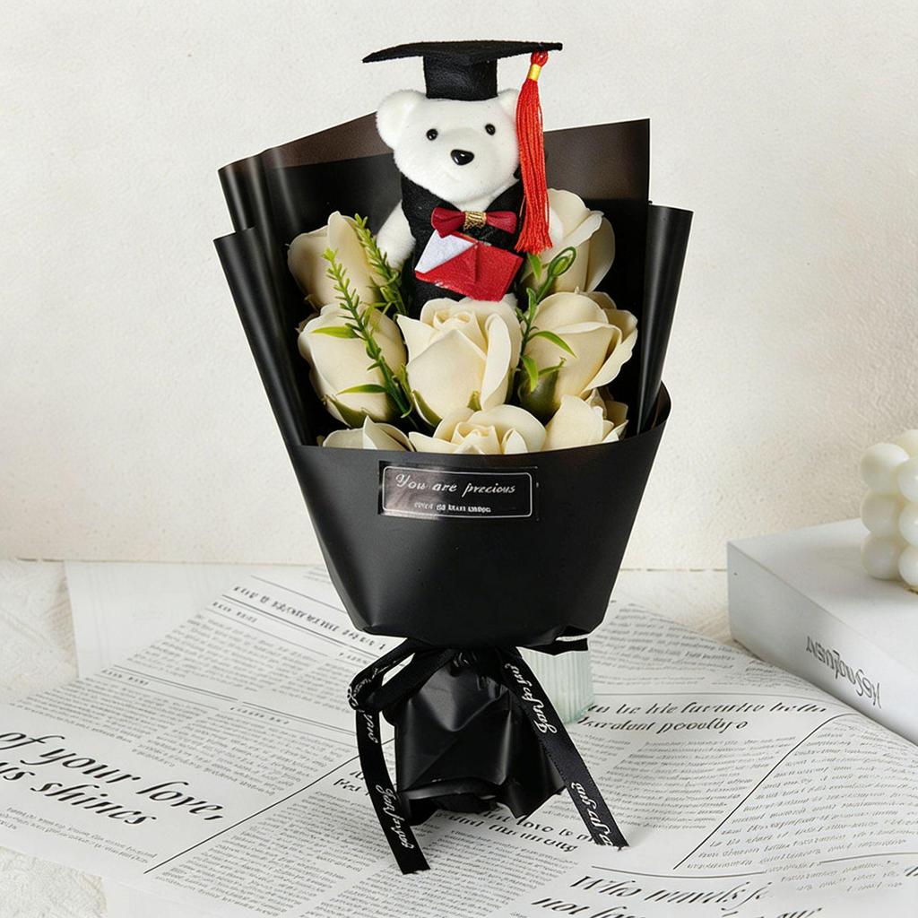 Cross-Border 9-Rose Soap Flower Bouquet with Graduation Teddy Bear - Creative Valentine's Day Gift