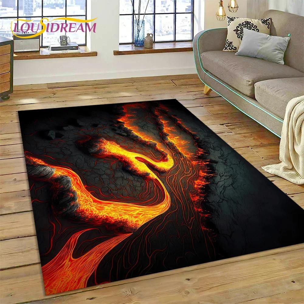 3D Volcano Lava Magma Carpet Rug for Bedroom Living Room Home Sofa Decoration,Children Game Large Decor Floor Mat Non-slip Gift