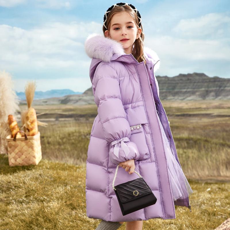 Children's Down Jacket, Winter Clothing, Girls' Coat with Large Fur Collar