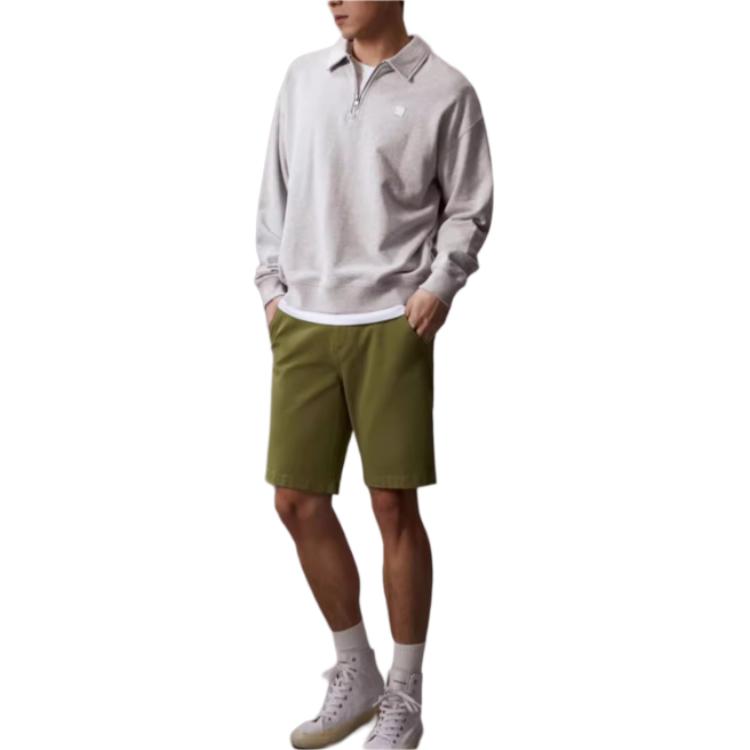 Calvin Klein Casual Embroidered Square Logo Polo Neck Pullover Long Sleeve Sweatshirt Men Sweatshirt Pearl-Gray J325051