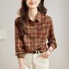 Classic Style Grinding Plaid Thick Blouse for Womens Spring Clothes Latest Versatile Lapel Long-sleeved Cardigan Blouse