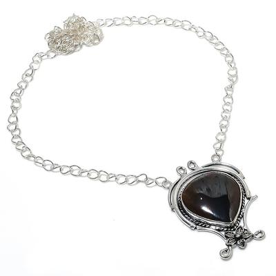 Natural Iron Tiger Eye Gemstone 925 Sterling Silver Gift Necklace 18" N8Y29