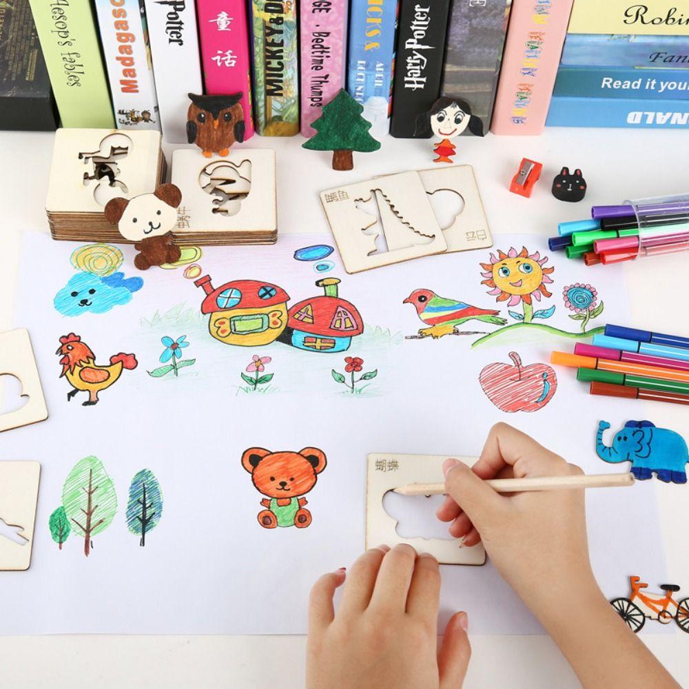 

Wood DIY Painting Stencils Hands-on Creativity Painting Template Interactive Educational Toys
