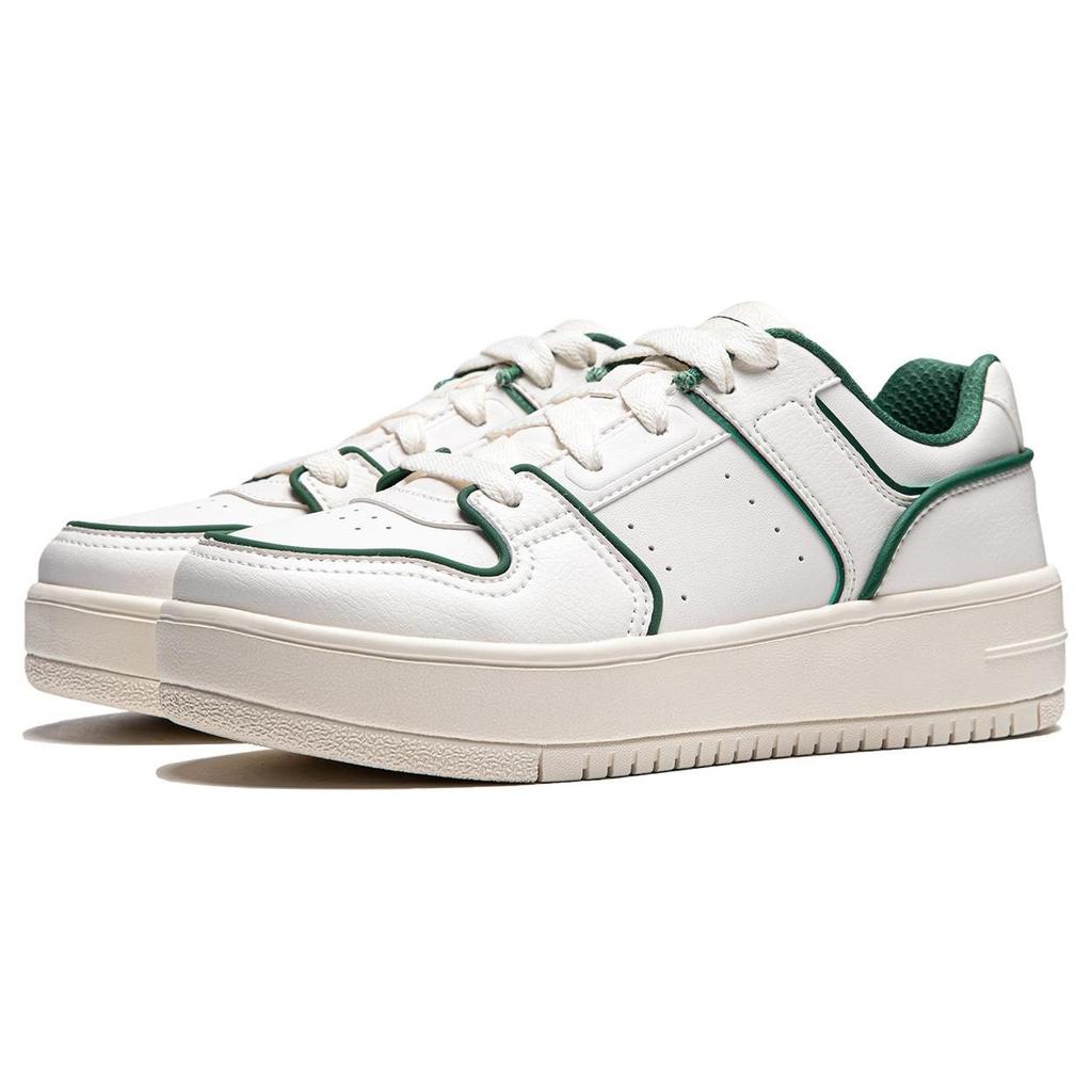 Li Ning Cheese Versatile Comfortable Simple Thick Sole Height Increasing Non-Slip Low-Top Skate Shoes Women sneaker White Green AGCU104-3