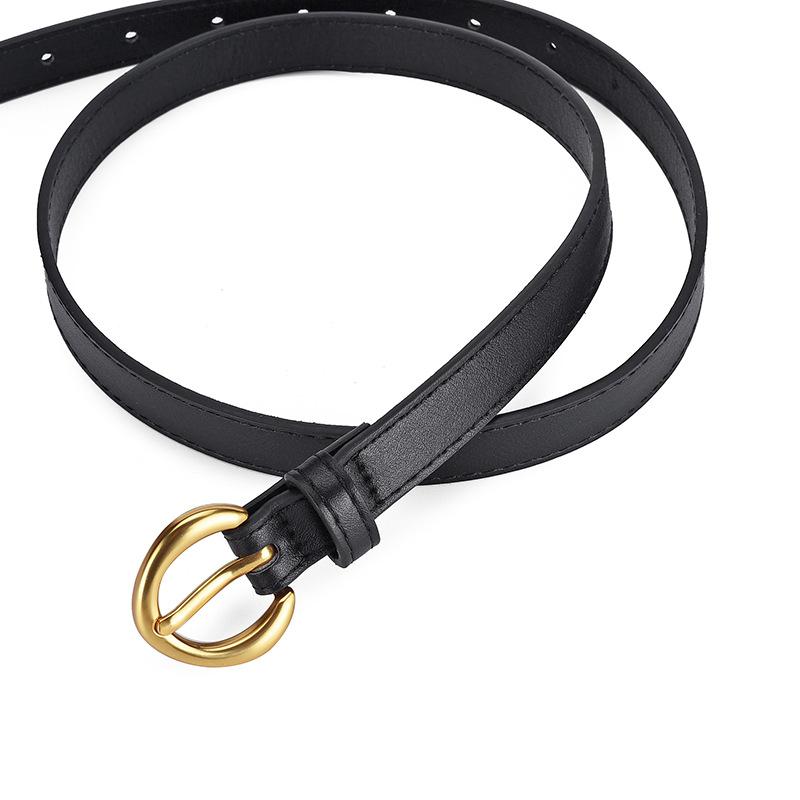 Round Pinhole Thin Belt, Denim Casual Pants, High-End Exterior Decoration Pu Belt