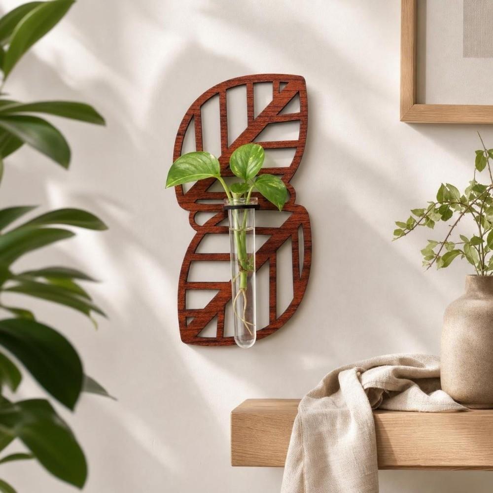 Home Ornaments Hydroponic Planter Shelf Wooden Flower Pot Flower Holder Wall Decoration Indoor Use