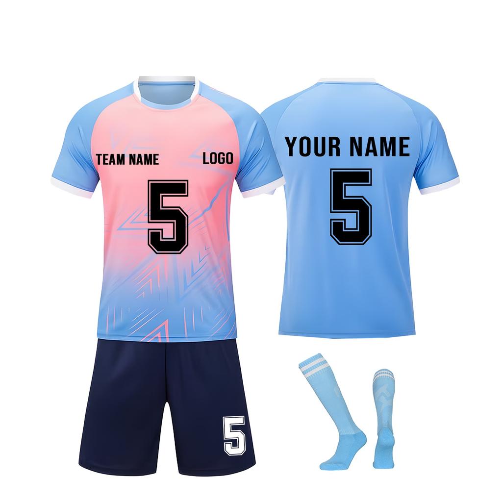 Men Soccer Jersey Set Short Sleeve Shirt and Shorts with Socks Breathable Quick Dry Lightweight Athletic Uniform Kit for Training Match Sportswear