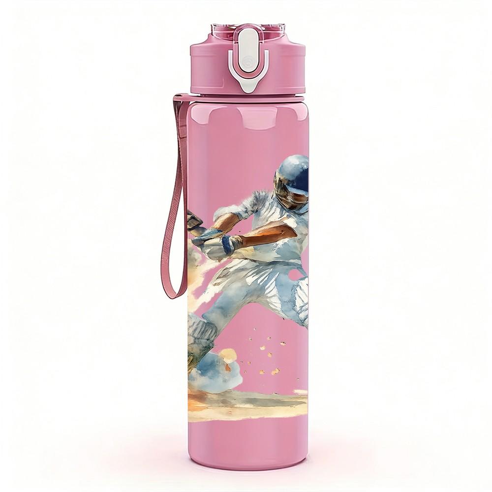 1PC Baseball Batter Player Art 750ml Color Plastic Sports Water Bottle Leakproof Flip Straw Lid Suitable for Sports Office Home Use