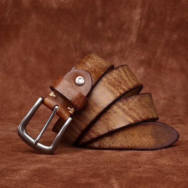 

3,8 см мужской высококачественный ремень из натуральной кожи, роскошные ремни с пряжкой из нержавеющей стали, матовые, утолщенные, из чистой коровьей кожи, мужские джинсы для мужчин 115CM хаки