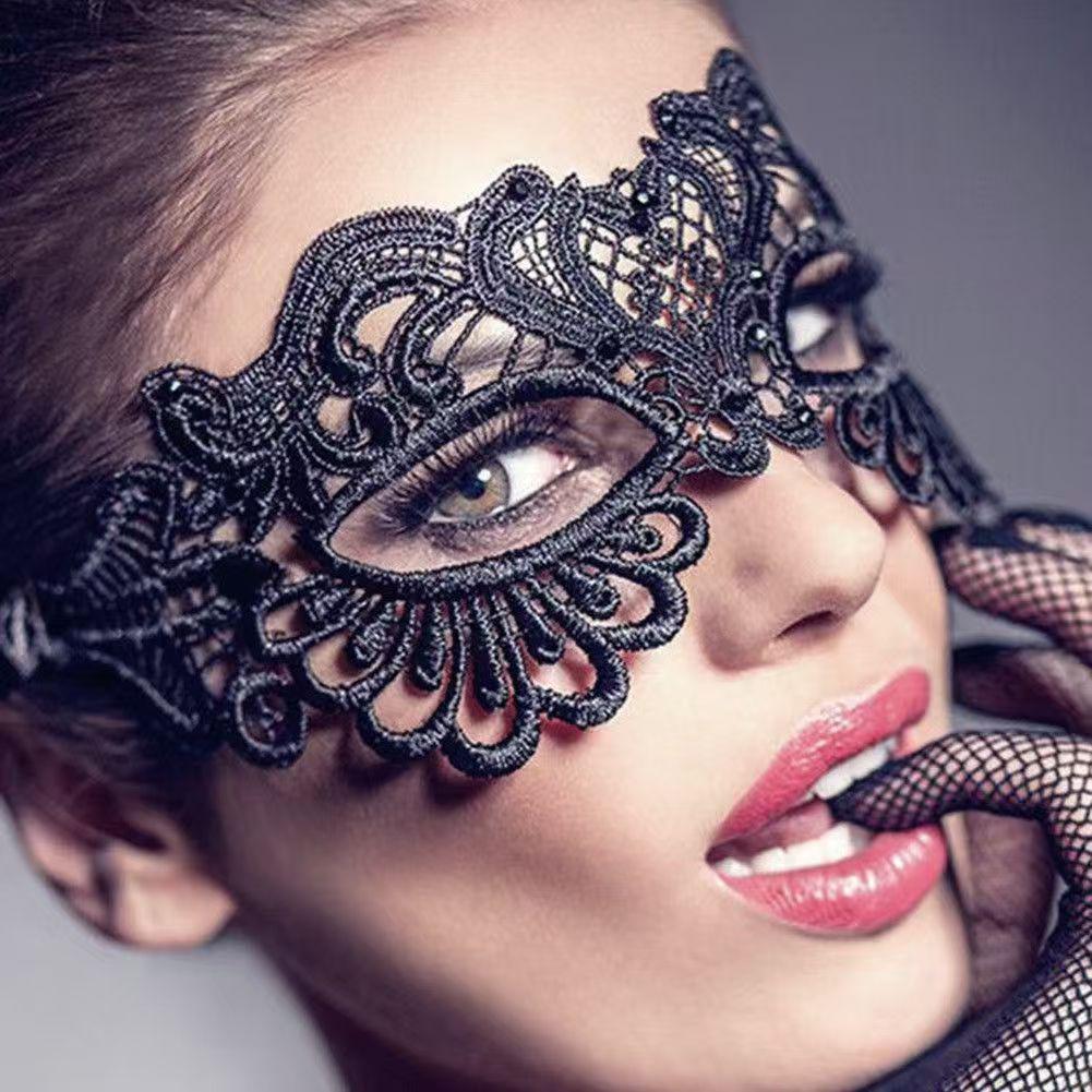 Czarna Koronkowa Maska Maskaradowa na Pół Twarzy dla Kobiet - Seksowny Dodatek do Kostiumu na Imprezę Halloweenową