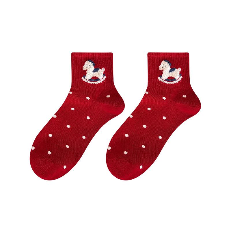 2026 New Year of the Horse Big Red Socks Gift Box Women's Medium Tube Socks Winter Boneless Stacking Socks New Year's Socks