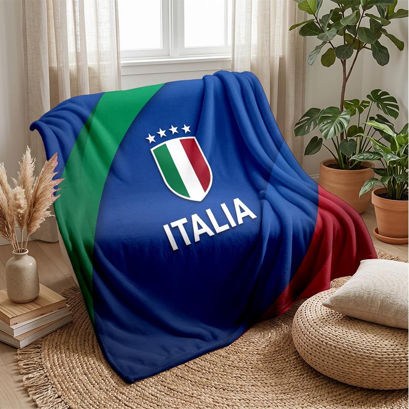 Italy Football Printed Flannel Blanket Skin Friendly Warm Decorative Throw for Indoor Couch Bed Daily Use