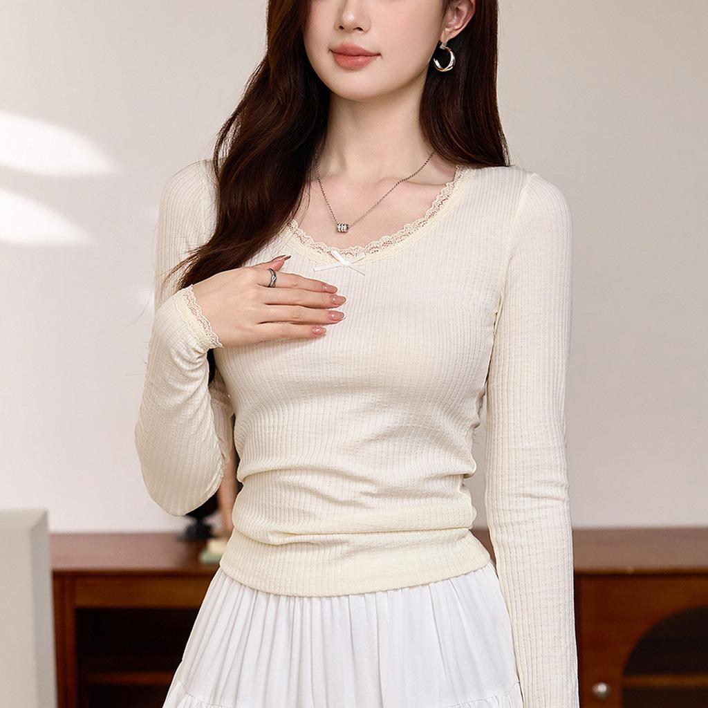 Micro Transparent Sexy Lace Lace T-shirt Women's Long Sleeve Autumn New Pure Want To Base Shirt