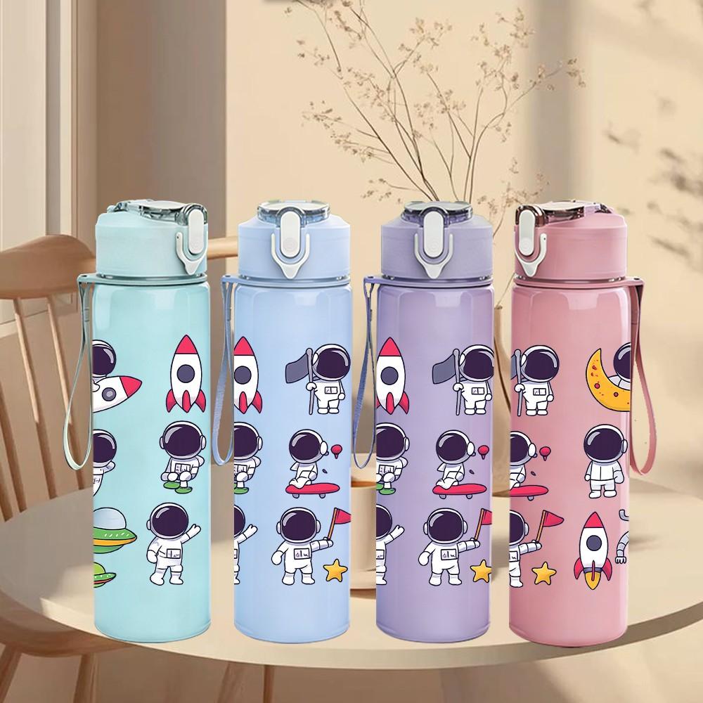 1PC Space Rocket Astronaut Set 750ml Color Plastic Sports Water Bottle Leakproof Flip Straw Lid Suitable for Sports Office Home Use