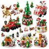 Non-Toxic Advent Calendar Christmas Building Blocks Set Christmas Toys Includes Santa Claus Train House Blocks Gift For Kid Children