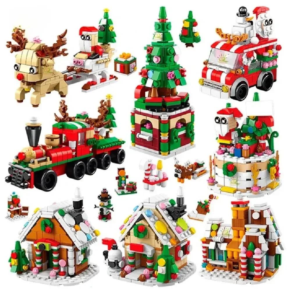 Non-Toxic Advent Calendar Christmas Building Blocks Set Christmas Toys Includes Santa Claus Train House Blocks Gift For Kid Children