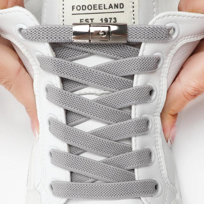 1/2Pair 8MM Flat No Tie Shoelaces Elastic Shoelace Metal Buckle Shoelaces Without Ties Sneakers Children Laces Shoe Accessories