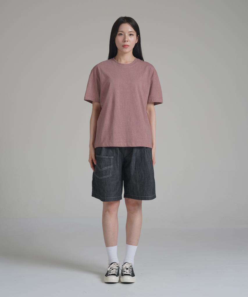 Noming Loose Fit Crop Pigment Short Sleeve - Burgundy