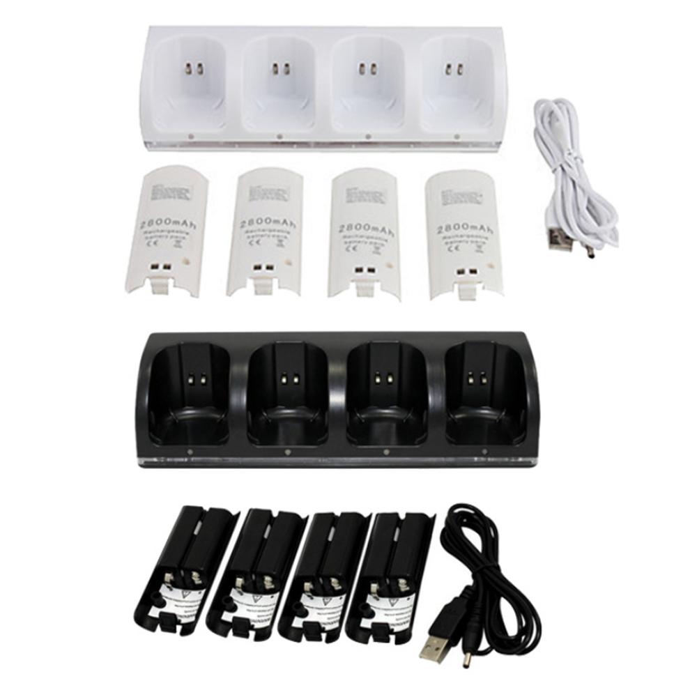 4Pcs 2800mAh Rechargeable Cells and Wii Cell Charge Dock Stand for Wii Remote Switch Accessory