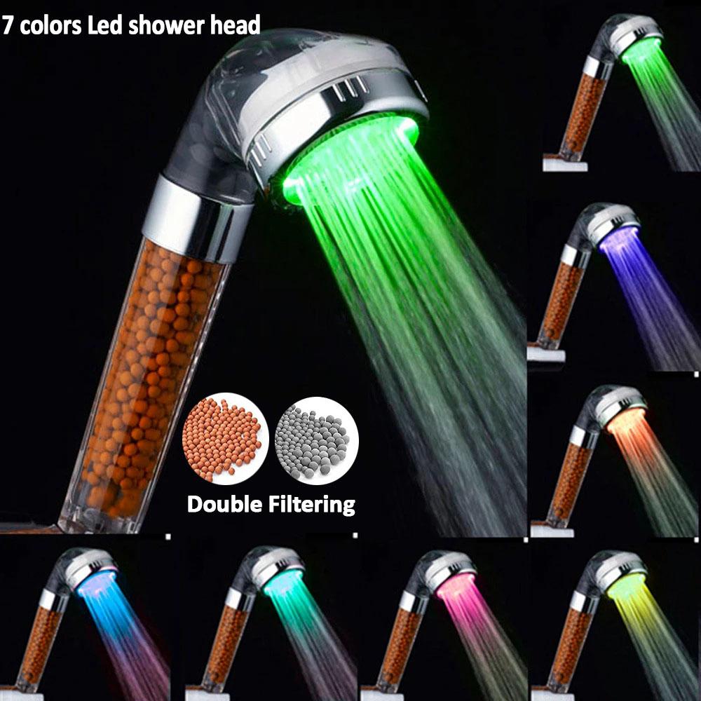 New Temperature Control 3/7 Color Changing LED Anion SPA Shower Head Water Saving Handheld Bathroom Home Innovative Accessories